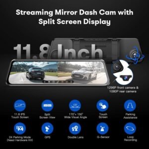 AZDOME PG17 11.8" Full Screen RearView Dash Cam Touching Stream Mirror - PG17 + GPS